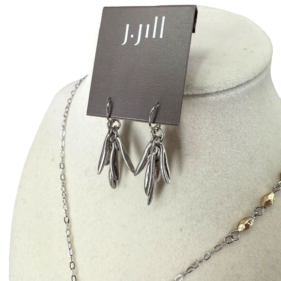 J. Jill Mixed Metal Rosemary Leaves Pendant Necklace & Earrings Silver Gold Tone - Picture 5 of 16